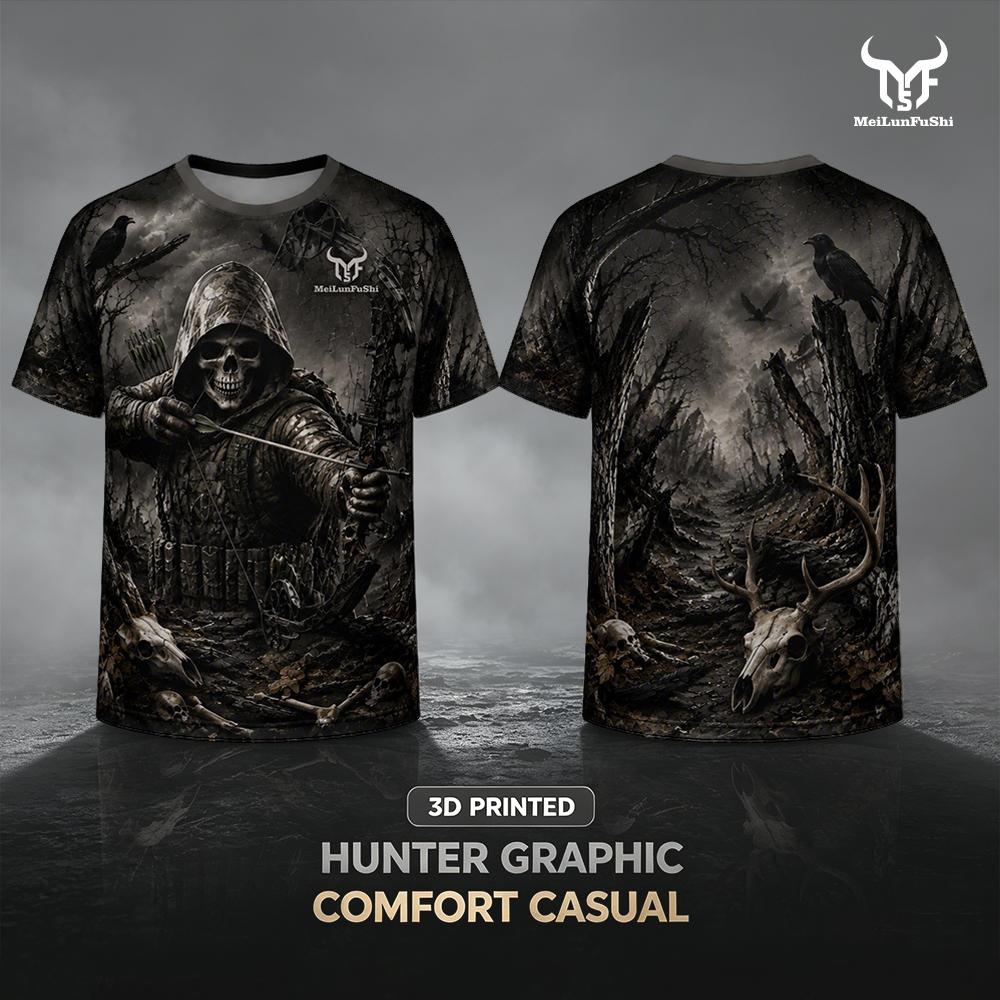 Outdoor Hunting Graphic Tees - T-shirt Gotico Teschio Arciere Stampa 3D,