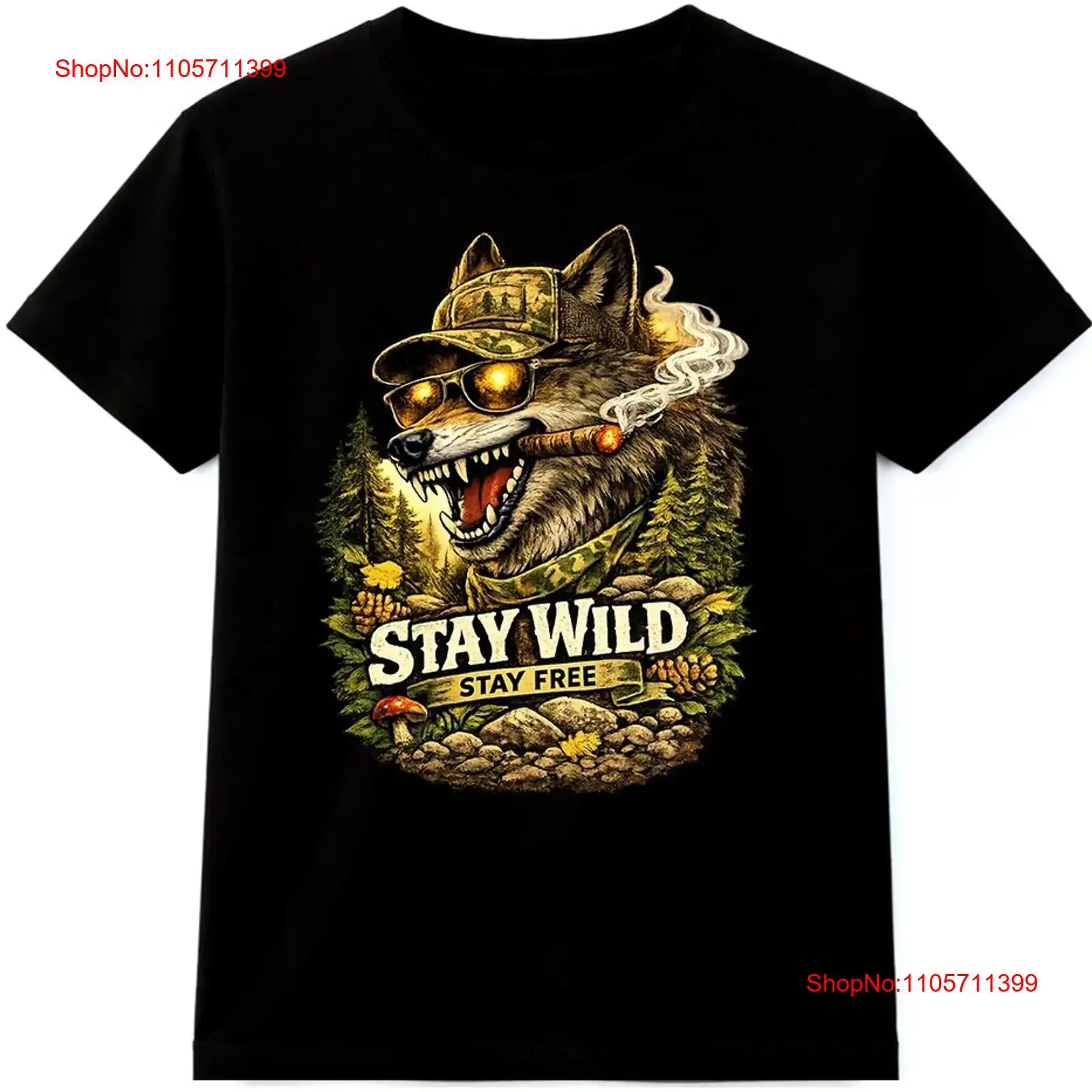 Wildman Hunting & Outdoor Photos - T-shirt Wolf Stay Wild Free Outdoor