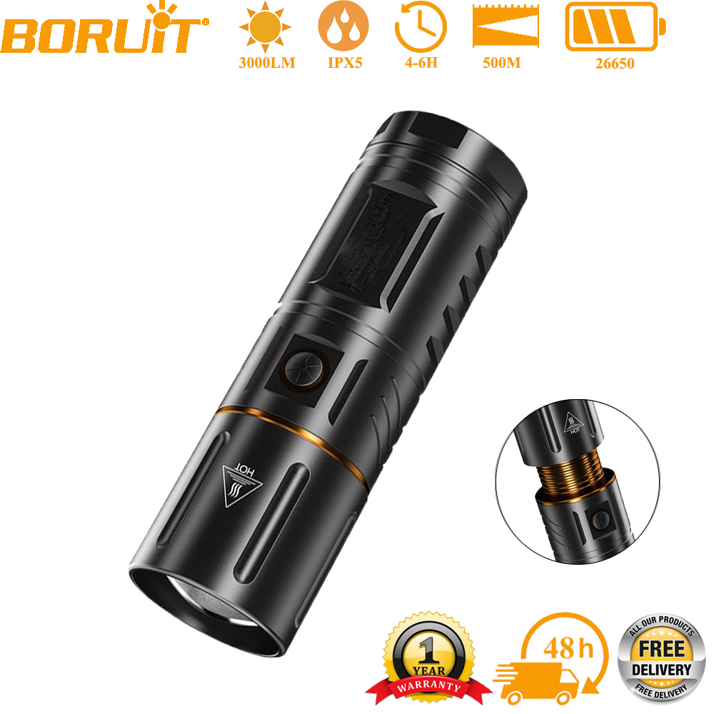 Hunting Fishing Outdoor - BORUiT Torcia LED Ultra Luminosa 3000LM,